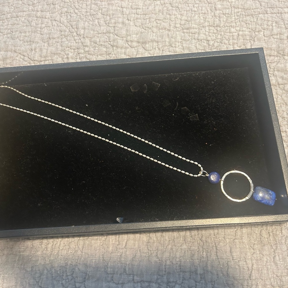 Sleek Silver Necklace with Lapis Pendant